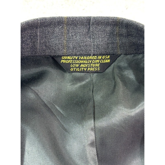 vtg USA Made 46R 40x30 Gray Tan Stipe Flannel Wool 2pc Pant Suit Pleated Cuffed - Picture 4 of 16